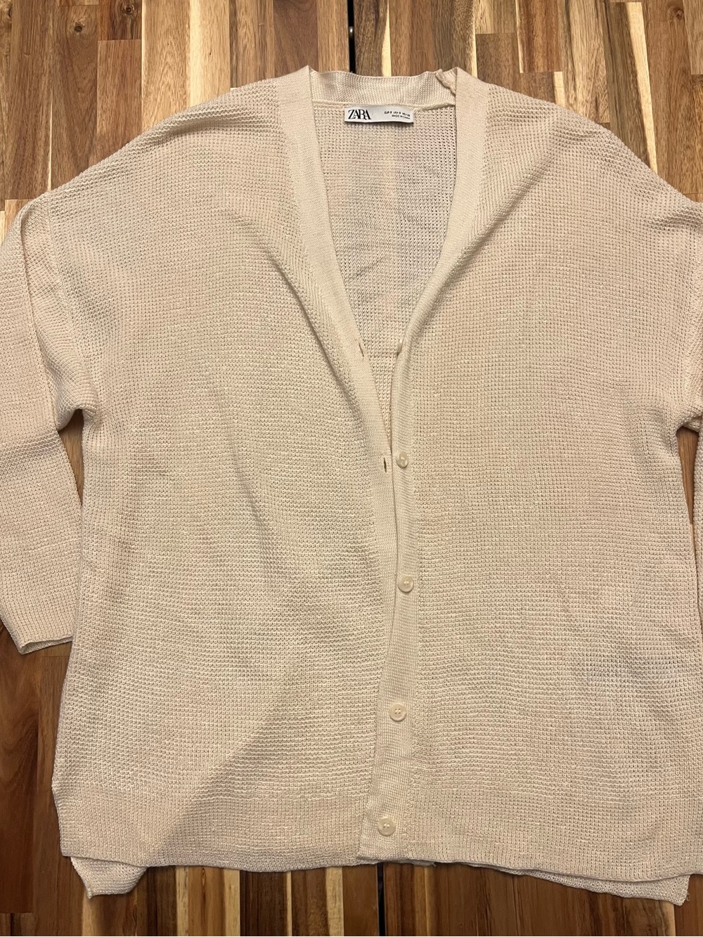 Zara Light Cream Button-Front Knit Cardigan